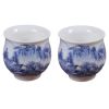 2 Pcs 3.4 oz Chinese Teacup Ceramic Kungfu Tea Cup Wine Cup Set Landscape Painting