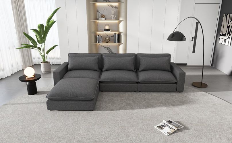 128" Sectional Sofa Cloud Sofa Chenille Upholstered Sofa Couch with Movable Ottoman, Comfortable Seat Cushions, Charging Ports and Three Back Pillows 128" Sectional Sofa Cloud Sofa Chenille Upholstered Sofa Couch with Movable Ottoman, Comfortable Seat Cushions, Charging Ports and Three Back Pillows